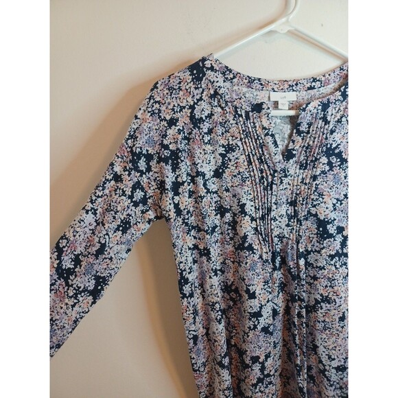 J. Jill V Neck Popover Knit Tunic Top S Navy Blue Pink Floral Longsleeve Casual - Picture 8 of 8
